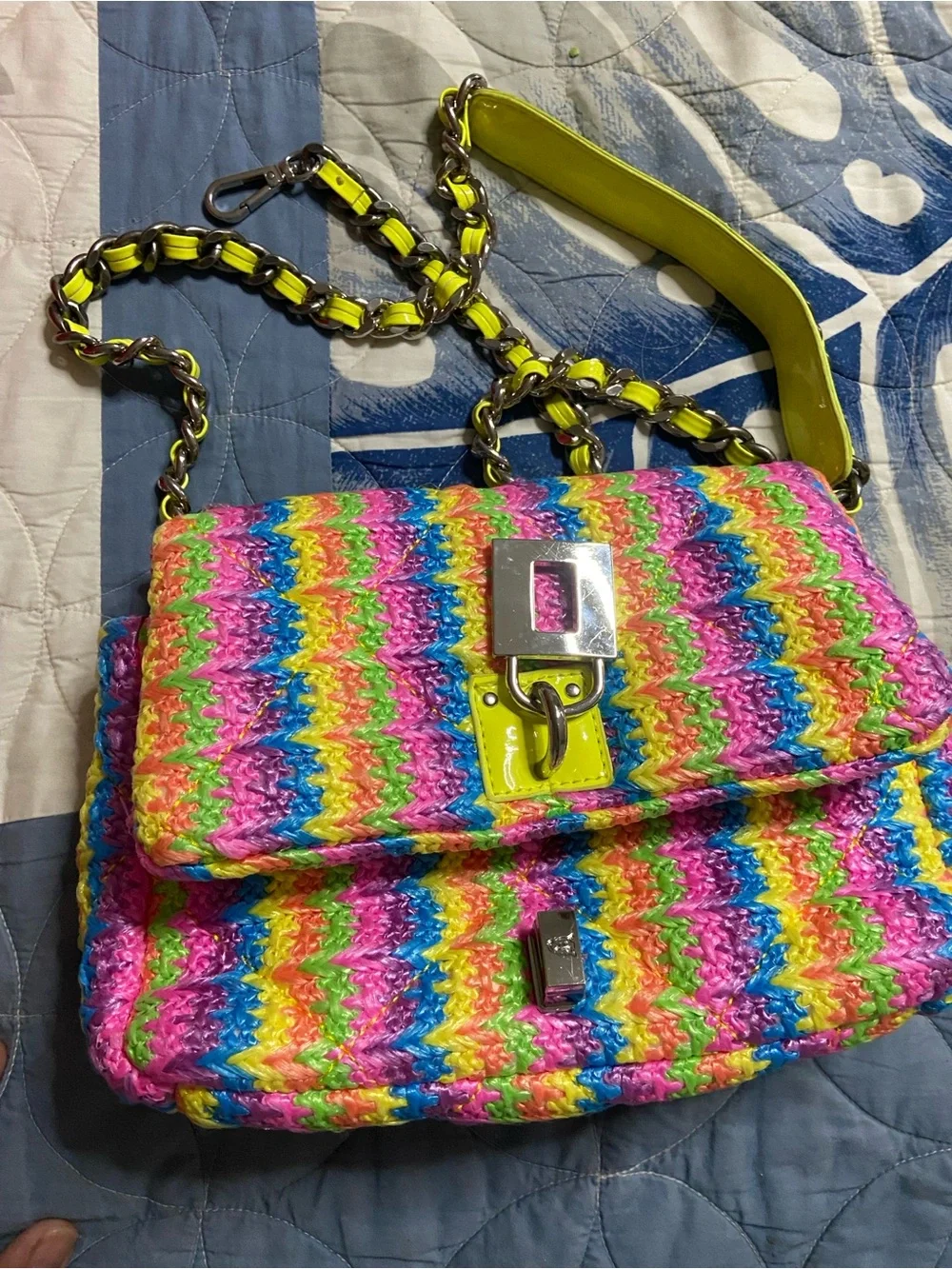 STEVE MADDEN Pastel Rainbow Striped MultiColored PRISM Tweed Shoulder Bag